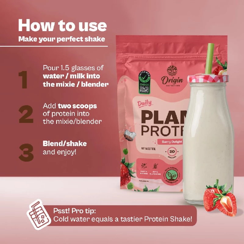 Origin Nutrition Natural Vegan Protein Powder, Strawberry-4.webp